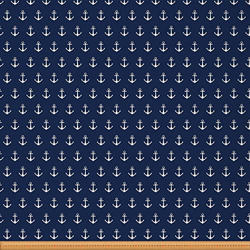 Loussiesd Anker Draussen Stoff von The Yard Ozean Nautisch Dekor Polsterstoff für Stühle Marine Thema Dekorativ Stoff für Heimwerkerprojekte Navy Blue 184x150cm von Loussiesd