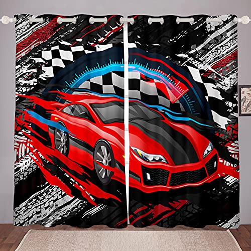 Loussiesd Auto Blickdichte Vorhänge Für Jungen Cooles Rennsportwagen Vorhänge für Kinder Kinder Extremsport Thema Fenstervorhang 175x140cm Modern Rot Automobil Zimmer Dekor von Loussiesd