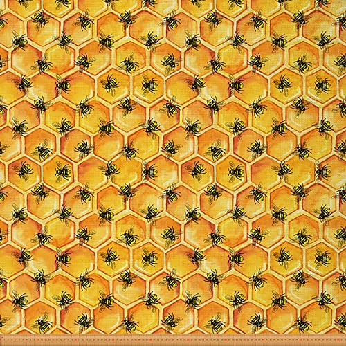 Loussiesd Bienen Polsterstoff für Stühle Waben Sechseckmuster Stoff Meterware süßer Bienen und Blumen Dekostoff für Polster und Heimwerkerprojekte 92x150cm orange gelb von Loussiesd