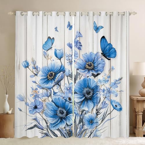 Loussiesd Blaue Blume Vorhänge 260x140cm Vintage Blume Blühende Fenstervorhang Pflanzenmuster Aquarell Blumendruck Blickdichte Vorhänge Weiß für Kinder Mädchen Junge Gardinen Raumdekoration Loussiesd Blaue Blume Vorhänge 260x140cm Vintage Blume Blühende Fenstervorhang Pflanzenmuster Aquarell Blumendruck Blickdichte Vorhänge Weiß für Kinder Mädchen Junge Gardinen Raumdekoration von Loussiesd