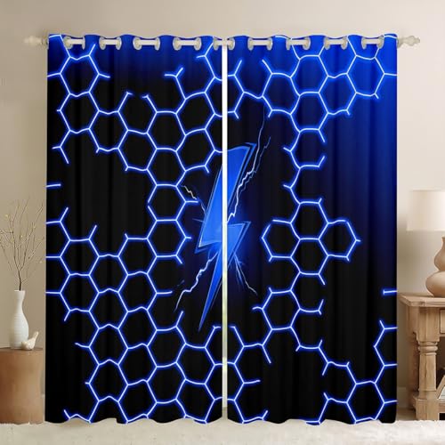 Loussiesd Blitz Vorhänge 175x140cm für Kinder Jungen Mädchen Blaue Wabe Fenstervorhang Geometrische Gaming Design Blickdichte Vorhänge Gardinen für Schlafzimmer Wohnzimmer Loussiesd Blitz Vorhänge 175x140cm für Kinder Jungen Mädchen Blaue Wabe Fenstervorhang Geometrische Gaming Design Blickdichte Vorhänge Gardinen für Schlafzimmer Wohnzimmer von Loussiesd