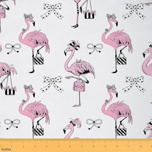 Loussiesd Bogenknoten Stoff 92x150cm Mädchen Rosa Flamingo Patchwork Stoffe Träumende Prinzessin Stil Tropische Flamingo Muster Mädchenhaft Stoff Meterware Nette Schleife Polsterstoff von Loussiesd