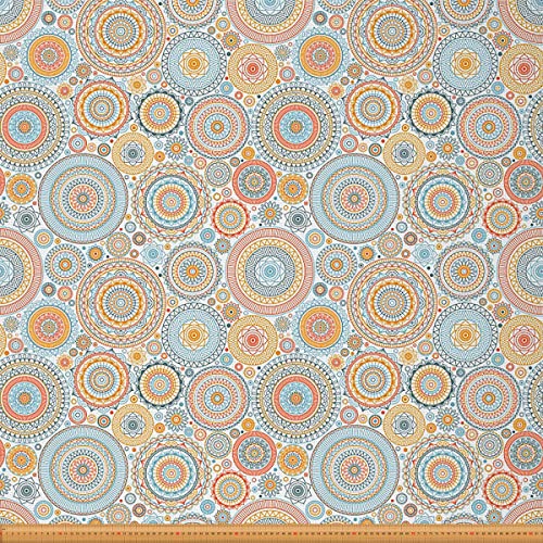 Loussiesd Boho Mandala Stoff Meterware Möbelstoff im böhmischen Stil dekorativer exotischer Blumen Stoff für den Außenbereich Stammes Stil Möbelstoff für Stühle 92x150cm Orange Blau von Loussiesd