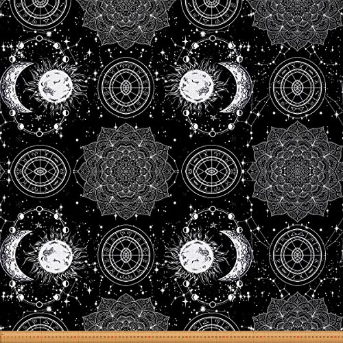 Loussiesd Boho Mond Sun Stoff von The Yard Bohemian Mandala Galaxis Polsterstoff für Stühle Weltraum Sternenhimmel Dekorativ Wasserdicht Draussen Stoff Schwarz Weiß 184x150cm von Loussiesd