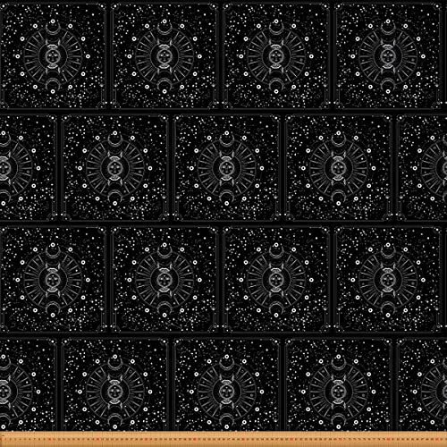 Loussiesd Boho Sonne Mond Polsterstoff für Stühle Bohemian Weltraum Galaxis Draussen Stoff von The Yard Universum Astrology Dekostoff für Polster und Heimwerkerprojekte Schwarz Weiß 276x150cm von Loussiesd