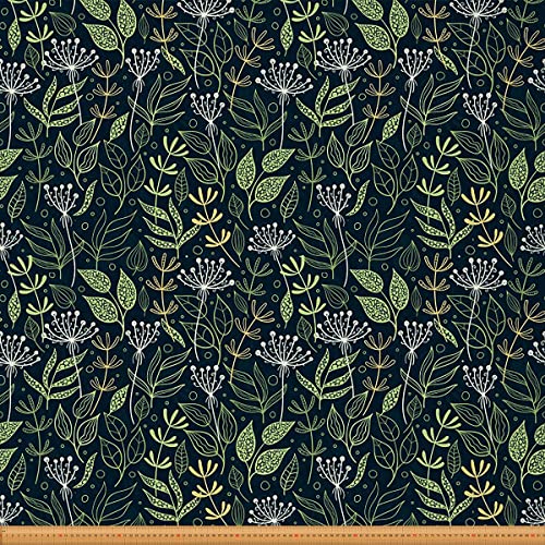 Loussiesd Bontanical Stoff Meterware Karikatur Blumenzweige Doodle Thema Polsterstoff für Stühle und Heimwerkerprojekte Naturthema Dekor wasserdichter Stoff 184x150cm Dunkelgrün von Loussiesd