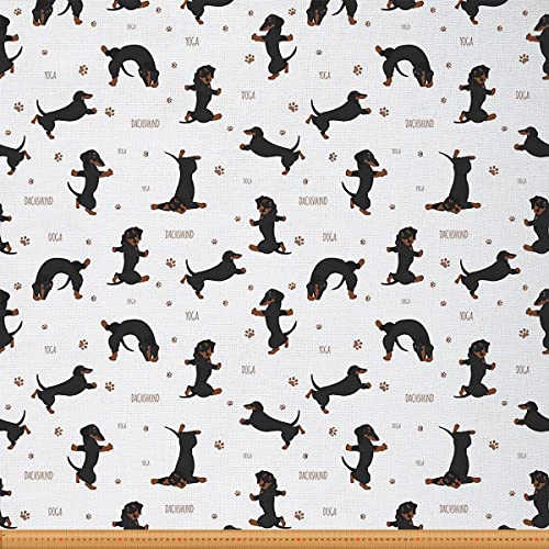 Loussiesd Dackel Stoff Meterware Süßer Yoga Hund Möbelstoff für Stühle Karikatur Hündchen Liebhaber Dekorationsstoff für Heimwerkerprojekte Outdoor Stoff 92x150cm Schwarz Weiß von Loussiesd