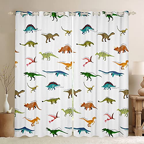 Loussiesd Dinosaurier Fenstervorhang 137x117cm Niedlich Buntes Dino Vorhänge Karikatur Dschungel Tiere Muster Blickdichte Vorhänge für Kinder Kinderzimmer Dekor Tierwelt Stil von Loussiesd