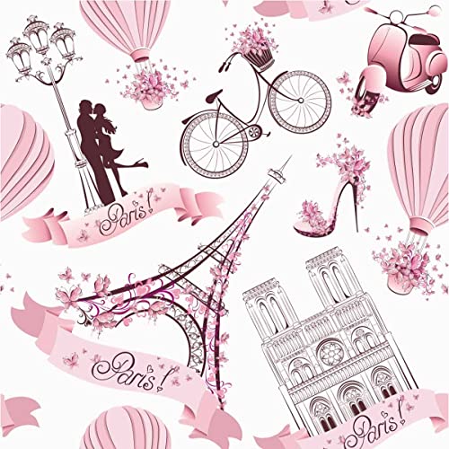 Loussiesd Eiffelturm-Polsterstoff Meterware, romantischer französischer Pariser Dekorationsstoff für Polster, wasserdichter Outdoor-Stoff mit Blumenmuster zum Valentinstag, 92 x 150 cm, Rosa Rose von Loussiesd