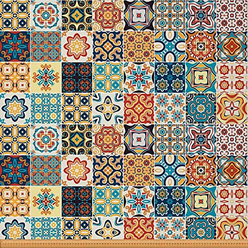 Loussiesd Exotischer Stoff Meterware portugiesischer traditioneller Möbelstoff dekorativer Boho Blumenstoff Outdoor Stoff leuchtende Farbe Möbelstoff für Stühle 92x160cm Blaugrün von Loussiesd