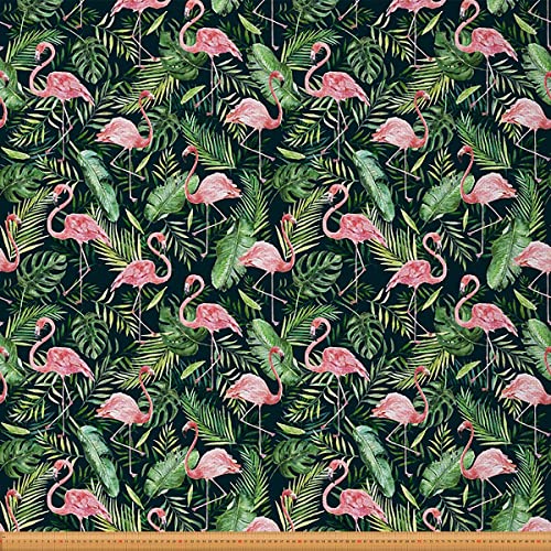 Loussiesd Flamingo Möbelstoff Meterware Tropischer Palmenblatt Dekorationsstoff für Polster und Heimwerkerprojekte Hawaii Blattzweige Botanischer wasserfester Outdoor Stoff 184x160cm Grün Rosa von Loussiesd