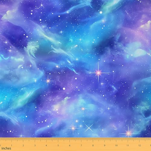 Loussiesd Galaxy Stoff 92x150cm Außenraum Patchwork Stoffe Universum Wolke Galaxie Glitter Stern Druck 3D gedruckt Raum Stoff Meterware Dekor Blau Polsterstoff für DIY Nähmuster Handwerk von Loussiesd