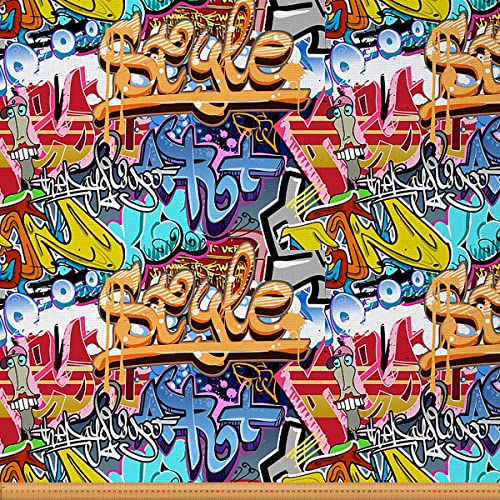 Loussiesd Hip Hop Stoff von The Yard Hippie Street Culture Graffiti Polsterstoff für Stühle Bunte Grunge Kunst Dekorativ Wasserdicht Draussen Stoff Orange Blue 92x150cm Loussiesd Hip Hop Stoff von The Yard Hippie Street Culture Graffiti Polsterstoff für Stühle Bunte Grunge Kunst Dekorativ Wasserdicht Draussen Stoff Orange Blue 92x150cm von Loussiesd