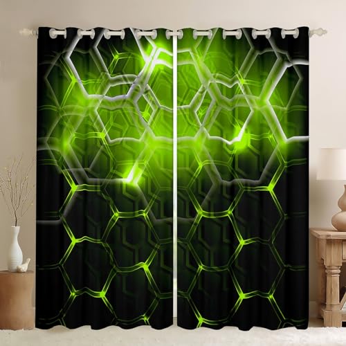 Loussiesd Honeycomb Vorhänge Geometrische Hexagon Fenstervorhang 245x140cm für Kinder Schwarz Grün Neon Lichter Blickdichte Vorhänge Moderne Mode Luxus Schlafzimmer Gardinen Loussiesd Honeycomb Vorhänge Geometrische Hexagon Fenstervorhang 245x140cm für Kinder Schwarz Grün Neon Lichter Blickdichte Vorhänge Moderne Mode Luxus Schlafzimmer Gardinen von Loussiesd