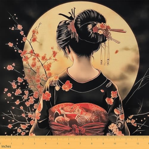 Loussiesd Japan Geisha Stoff 184x150cm Rot Japanischer Stil Stoff Meterware Japanische Ukiyoe Hokusai Patchwork Stoffe Tradition Retro Thema Stoffpaket Exotische Orientalische Polsterstoff von Loussiesd