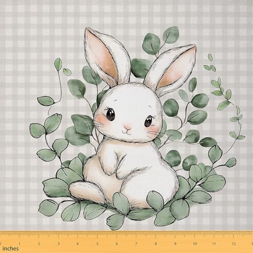 Loussiesd Kawaii Little Bunny Stoff 92x150cm Cartoon Kaninchen Stoff Meterware Osterblume Check Patchwork Stoffe für DIY Nähmuster Handwerk Nettes Tier 3D Tier Thema Polsterstoff von Loussiesd