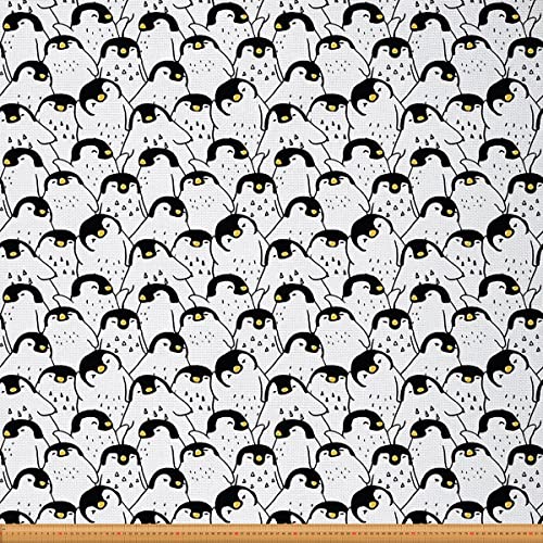 Loussiesd Kawaii Pinguin Polsterstoff von The Yard Komisch Tier Nature Thema Draussen Stoff von The Yard Süß Polar Tier Muster Snowy Winter Dekor Dekostoff für Polster Schwarz 92x150cm von Loussiesd