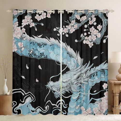 Loussiesd Kinder Drache Vorhänge 175x140cm Jungen Mädchen Loong Japanischer Stil Vorhänge Kirschblüten Fenstervorhang Japanische Ukiyoe Fenstervorhang Loussiesd Kinder Drache Vorhänge 175x140cm Jungen Mädchen Loong Japanischer Stil Vorhänge Kirschblüten Fenstervorhang Japanische Ukiyoe Fenstervorhang von Loussiesd