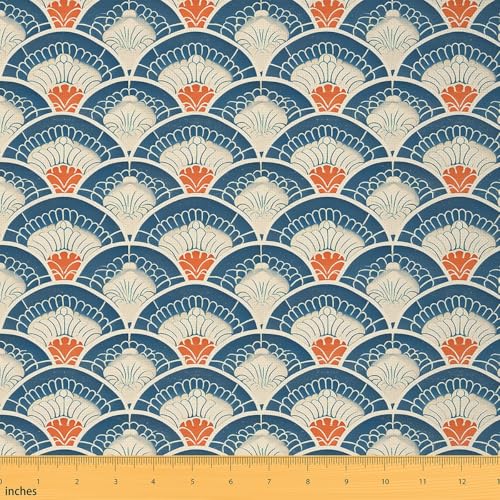 Loussiesd Kinder Japanisch Stoff Meterware 276x150cm Blue Scale Patchwork Stoffe für Stühle Japanisch Ukiyoe Theme Wasserdichter Outdoor Polsterstoff von Loussiesd