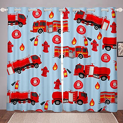 Loussiesd Kinderauto Fenstervorhang 245x140cm Jungen Feuerwehr Blickdichte Vorh?nge Rotes Feuerwehrauto Fahrzeug Muster Vorh?nge für M?dchen Kinder Jugendliche Schlafzimmer Dekor von Loussiesd