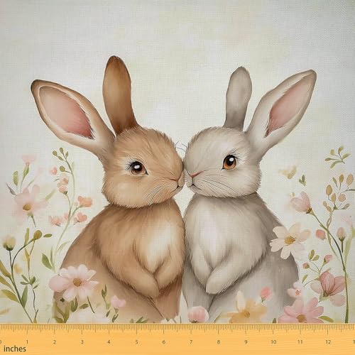Loussiesd Kleiner Hase Stoff 92x150cm Cartoon Kaninchen Patchwork Stoffe für DIY Nähmuster Handwerk Blume Ostern Stoff Meterware Nettes Tier Dekostoff Kawaii 3D Tier Thema Polsterstoff von Loussiesd
