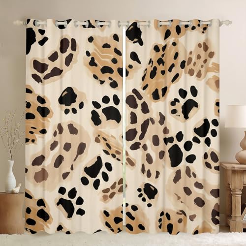 Loussiesd Leopard Drucken Vorhänge 175x140cm Geparden Drucken Fenstervorhang für Kinder Jungen Mädchen Schlafzimmer Bett Dekor Wild Tier Faux Pelz Fenstervorhang Modern Blickdichte Vorhänge von Loussiesd