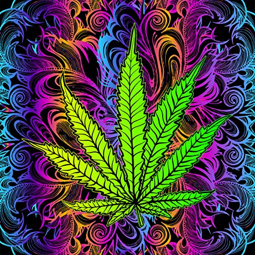 Loussiesd Marihuana Weed Polsterstoff Meterware,Trippy Cannabis Blätter Dekorationsstoff für Polster und Heimwerkerprojekte,Boho Hippie Botanischer Wasserdichter Outdoor Stoff,92x160cm,Grün Lila von Loussiesd