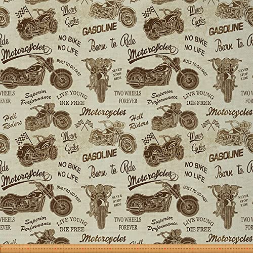 Loussiesd Motorrad Stoff Meterware Vintage Extremsport Thema Polsterstoff für Stühle und Heimwerkerprojekte Klassischer Motorrad Dekor wasserdichter Stoff 184x150cm von Loussiesd