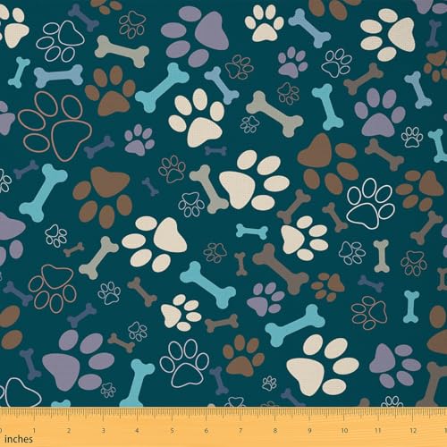 Loussiesd Nettes Hundethema Stoff 92x150cm für Handgemachten Quilten Pup Dog Pfote Drucken Down Stoff Meterware Knochen Patchwork Stoffe Hundeliebhaber Tierthema Grün Polsterstoff für Stühle von Loussiesd