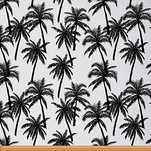 Loussiesd Palmblatt Drucken Stoff von The Yard Palme Polsterstoff Botanical Nature Thema Draussen Stoff Hawaiian Tropisch Insel RePolsterstoff für Stühle Schwarz 92x150cm von Loussiesd