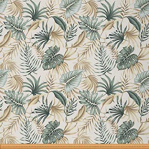 Loussiesd Palmblatt Polsterstoff für Stühle tropischer Palmen Bananenblätter Stoff als Meterware Sommer Strandpflanzen Dekostoff für Polsterung und Heimwerkerprojekte 184x150cm Grün Beige von Loussiesd