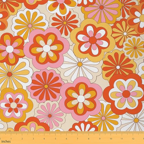 Loussiesd Retro Hippie Blume Stoff 92x150cm 60S 70S Groovy Floral Drucken Stoff Meterware Erwachsene Blüte Vintage Boho Pflanze Floral Patchwork Stoffe Gelb Polsterstoff von Loussiesd
