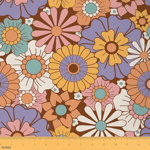 Loussiesd Retro Hippie Blume Stoff 92x150cm 60S 70S Groovy Floral Drucken Stoff Meterwareative Vintage Boho Pflanze Floral Blossom Patchwork Stoffe Orange Polsterstoff von Loussiesd