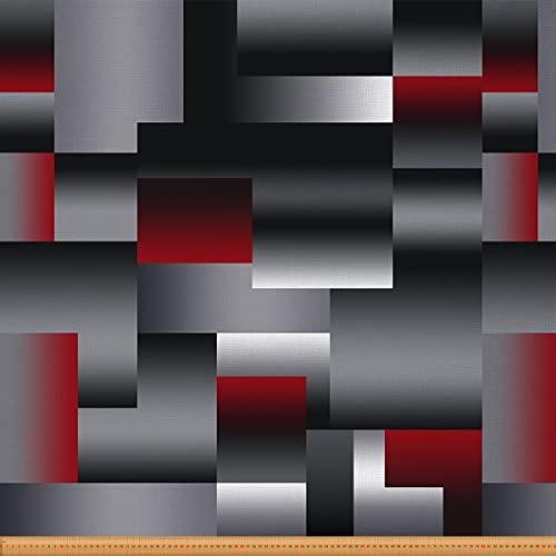 Loussiesd Rot Grau Schwarz Geometrisch Polsterstoff für Stühle Modern Abstrakt Geometrie Draussen Stoff von The Yard Square Rectangle Dekostoff für Polster und Heimwerkerprojekte Rot Grau 184x150cm von Loussiesd