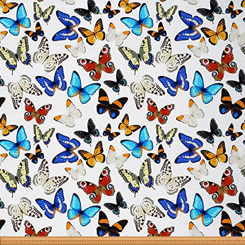 Loussiesd Schmetterlingsstoff Meterware Bunte Schmetterlinge Polsterstoff für Stühle leuchtende Tiere mit zahlreichen verschiedenen Designs dekorativer wasserdichter Outdoor Stoff 184x150cm blau weiß von Loussiesd