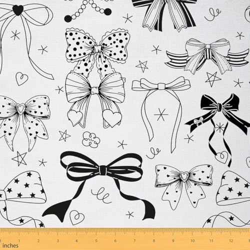 Loussiesd Schwarz Bogenknoten Stoff 92x150cm Träumende Prinzessin Stil Stoff Meterware Mädchenhaft Cute Bow Patchwork Stoffe für Patchwork Handgemachten Quilten Herz Liebe Muster Polsterstoff von Loussiesd