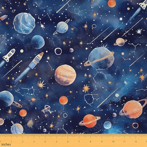 Loussiesd Sonnensystem Stoff 92x150cm Konstellation Patchwork Stoffe Galaxie Weltraum Universum Planeten 3D gedruckt Raum Stoff Meterware Dekor Blau Polsterstoff für DIY Nähmuster Handwerk von Loussiesd