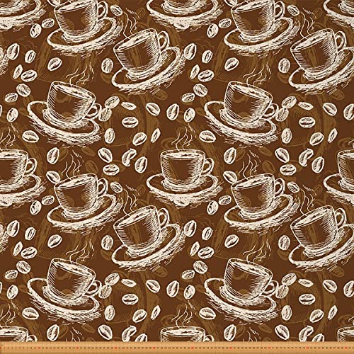 Loussiesd Süßer Kaffeestoff von der Werft KaffeeEntwurf Illustration Polsterstoff für Stühle und Heimwerkerprojekte Kaffeetasse und Kaffeebohnen Dekorativer wasserdichter Stoff 92x150cm Hellbraun von Loussiesd