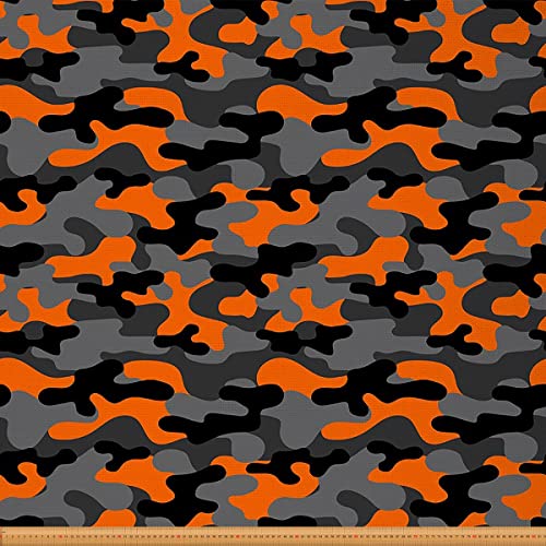 Loussiesd Tarnung Polsterstoff für Stühle grau Orange Tarnung Muster Outdoor Stoff Meterware dekorativer Stoff für Polster und Heimwerkerprojekte wasserdichter Stoff 92x150cm Schwarzgrau von Loussiesd