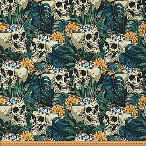 Loussiesd Totenkopf Polsterstoff für Stühle Tropisch Palm Leaves Jungle Schädel Draussen Stoff von The Yard Summer Ozean Beach Thema Dekostoff für Polster und Heimwerkerprojekte 184x150cm von Loussiesd