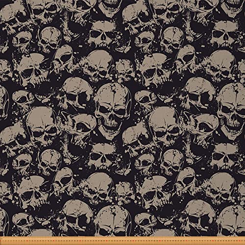 Loussiesd Totenkopf Stoff von der Werft Scary Grunge Skulls Thema Möbelstoff für Stühle und Heimwerkerprojekte Halloween Skelett dekorativer wasserdichter Stoff 92x150cm grau schwarz von Loussiesd