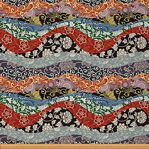 Loussiesd Wellenstoff im japanischen Stil Meterware orientalisches Blumen Hokusai Muster Möbelstoff für Stühle und Heimwerkerprojekte japanischer Dekor wasserdichter Vintage Stoff 184x150cm von Loussiesd