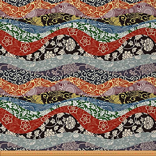Loussiesd Wellenstoff im japanischen Stil Meterware orientalisches Blumen Hokusai Muster Polsterstoff für Stühle und Heimwerkerprojekte japanischer Dekor wasserdichter Vintage Stoff 92x150cm von Loussiesd