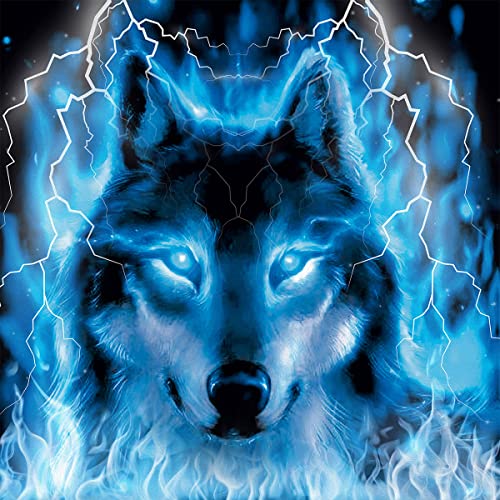 Loussiesd Wolf Möbelstoff Meterware,Wildtier Blitzwolf im Freienr Stoff Meterware,Dekostoff mit 3D Wildtiermustern für Polster und Heimwerkerprojekte,460x160cm,Blau von Loussiesd