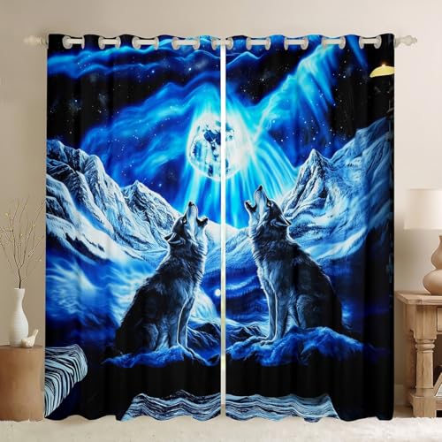 Loussiesd Wolf Vorhänge 183x117cm Wölfe Heulen Blickdichte Vorhänge Tierwölfe Galaxie Berg Mond Wolf Schneefeld Aurora Fenstervorhang Zimmer Dekor Blau Gardinen Loussiesd Wolf Vorhänge 183x117cm Wölfe Heulen Blickdichte Vorhänge Tierwölfe Galaxie Berg Mond Wolf Schneefeld Aurora Fenstervorhang Zimmer Dekor Blau Gardinen von Loussiesd