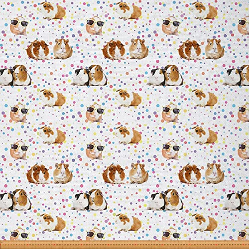 Meerschweinchen Polsterstoff von The Yard Süß Meerschweinchen Bunte Polka Dots Draussen Stoff von The Yard Haustier Tier Thema Dekostoff für Polster und Heimwerkerprojekte Rosa Weiß 92x150cm von Loussiesd