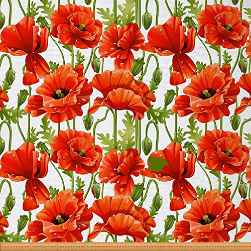 Mohnblumen Stoff Meterware Leuchtend roter Blumen Möbelstoff für Stühle Sofa Couch botanische Blätter Outdoor Stoff wasserdichter Dekorationsstoff für Heimwerkerprojekte 184x150cm Weiß Rot von Loussiesd