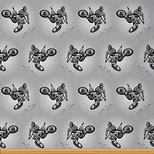 Motocross Fahrer Polsterstoff von The Yard Extreme Sports Thema RePolsterstoff für Stühle Dirt Bike Motorrad Zimmer Dekostoff für Draussen und Heimwerkerprojekte Grau Weiß 92x150cm von Loussiesd
