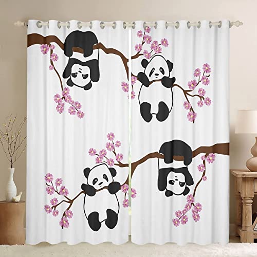 Niedlicher Panda-Vorhang für Mädchen, Jungen, Kinder Cartoon-Riesenpanda Fenstervorhänge 183x117cm für Schlafzimmer, Wohnzimmer, Kirschblüten, Dekor, Fenstervorhänge Liebhaber-Tier, 2 Paneele von Loussiesd