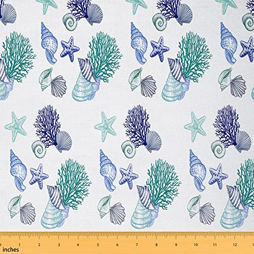 Ocean Upholstery Fabric by The Yard Coastal Beach Ocean Polsterstoff für Stühle, Seestern, Muschel-Druck, dekorativ, wasserdicht, Outdoor-Stoff, 460 x 150 cm (L x B x H) von Loussiesd